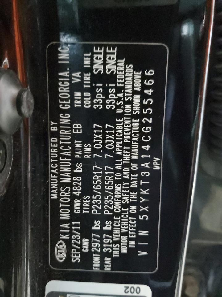 2012 Kia Sorento Base VIN: 5XYKT3A14CG255466 Lot: 81296685