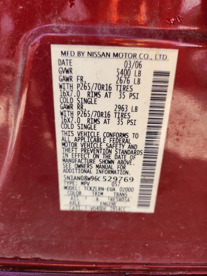 2006 Nissan Xterra Off Road VIN: 5N1AN08W96C529769 Lot: 80816275