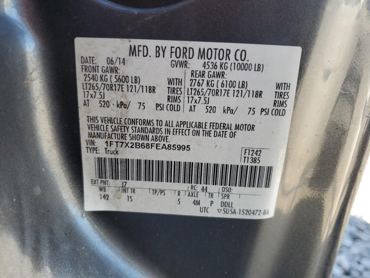 2015 Ford F250 Super Duty VIN: 1FT7X2B68FEA85995 Lot: 80056215