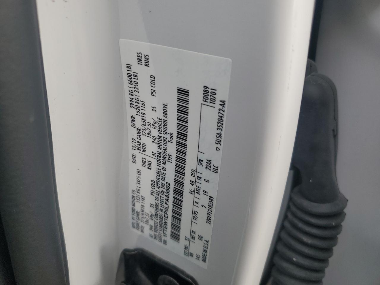 2020 Ford F150 Supercrew VIN: 1FTEW1EP0LFA83902 Lot: 81652005