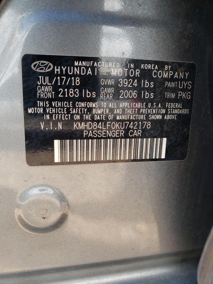 2019 Hyundai Elantra Sel VIN: KMHD84LF0KU742178 Lot: 80469605