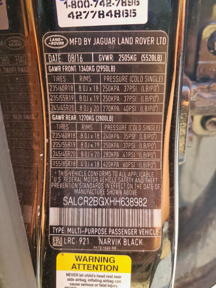 2017 Land Rover Discovery Sport Hse VIN: SALCR2BGXHH638982 Lot: 80012785