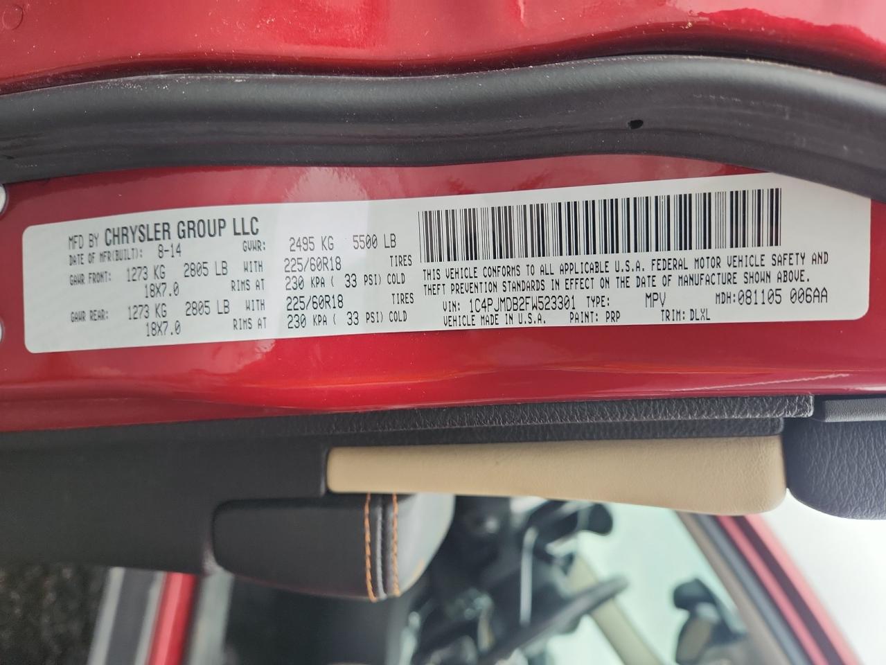 2015 Jeep Cherokee Limited VIN: 1C4PJMDB2FW523301 Lot: 81899365