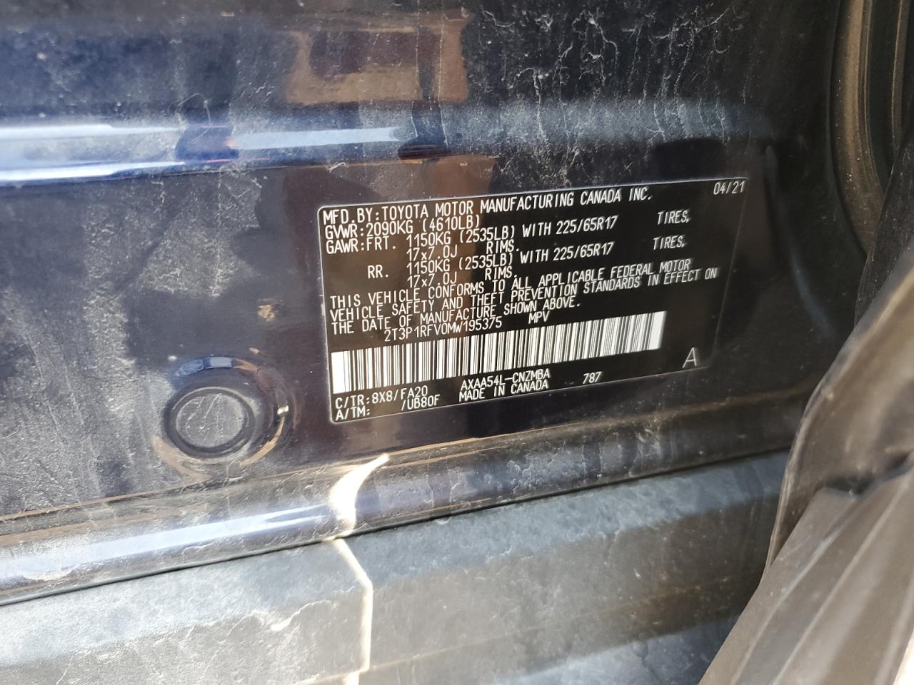 2021 Toyota Rav4 Xle VIN: 2T3P1RFV0MW195375 Lot: 80745905