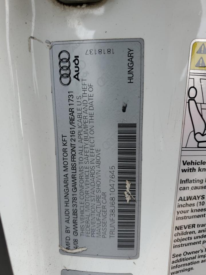 2008 Audi Tt 2.0T Premium VIN: TRUNF38J681047645 Lot: 70827755