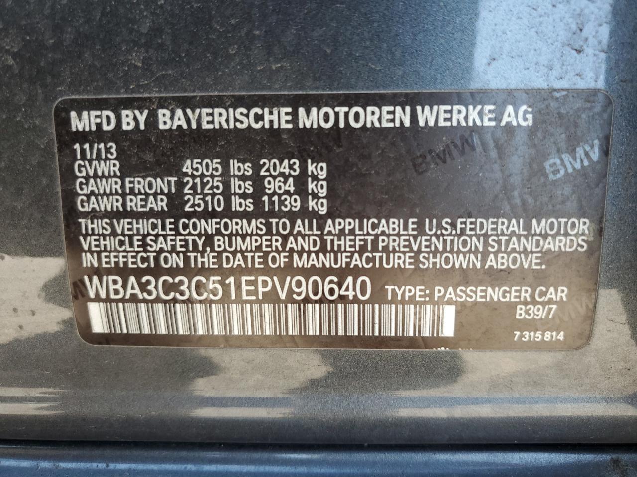 2014 BMW 320 I xDrive VIN: WBA3C3C51EPV90640 Lot: 80372725