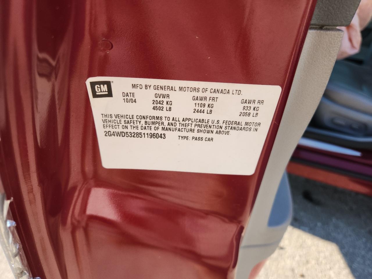 2005 Buick Lacrosse Cxl VIN: 2G4WD532851196043 Lot: 71792405