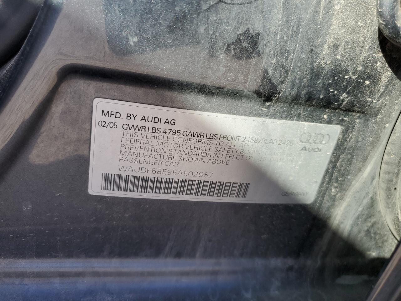 2005 Audi A4 2.0T Quattro VIN: WAUDF68E95A502667 Lot: 81313985