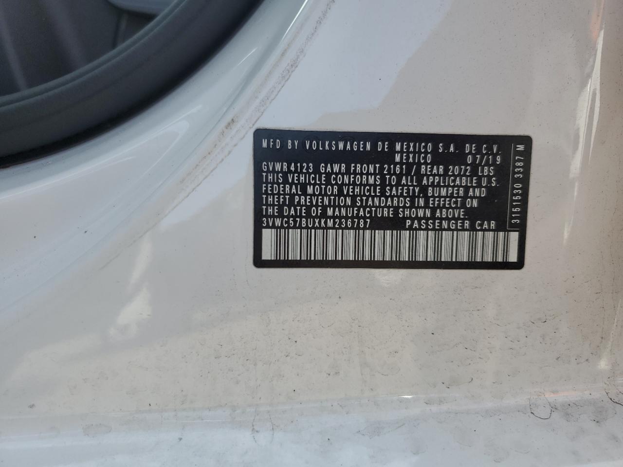 2019 Volkswagen Jetta S VIN: 3VWC57BUXKM236787 Lot: 80103255