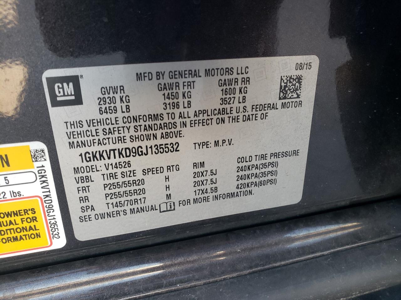 2016 GMC Acadia Denali VIN: 1GKKVTKD9GJ135532 Lot: 84462485