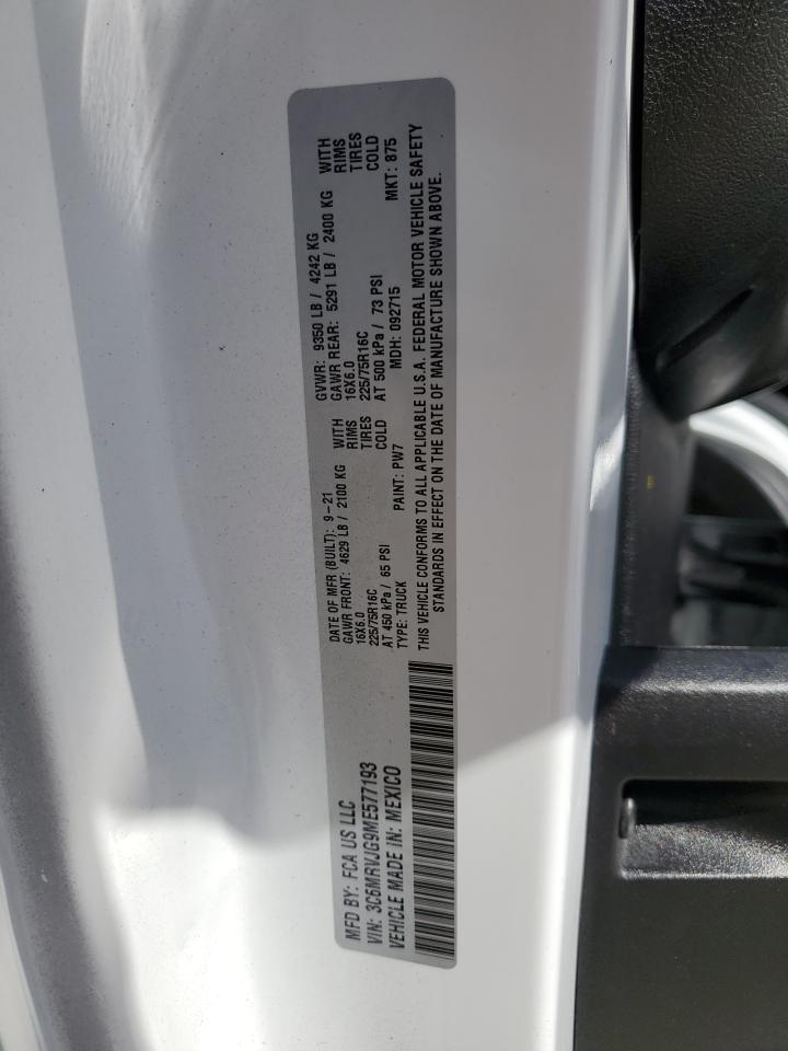 2021 Ram Promaster 3500 3500 High VIN: 3C6MRVJG9ME577193 Lot: 84387935