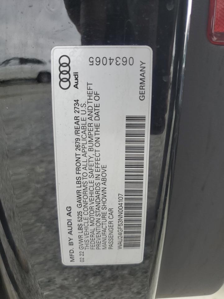2022 Audi S5 Premium VIN: WAU24GF53NN004107 Lot: 81889095