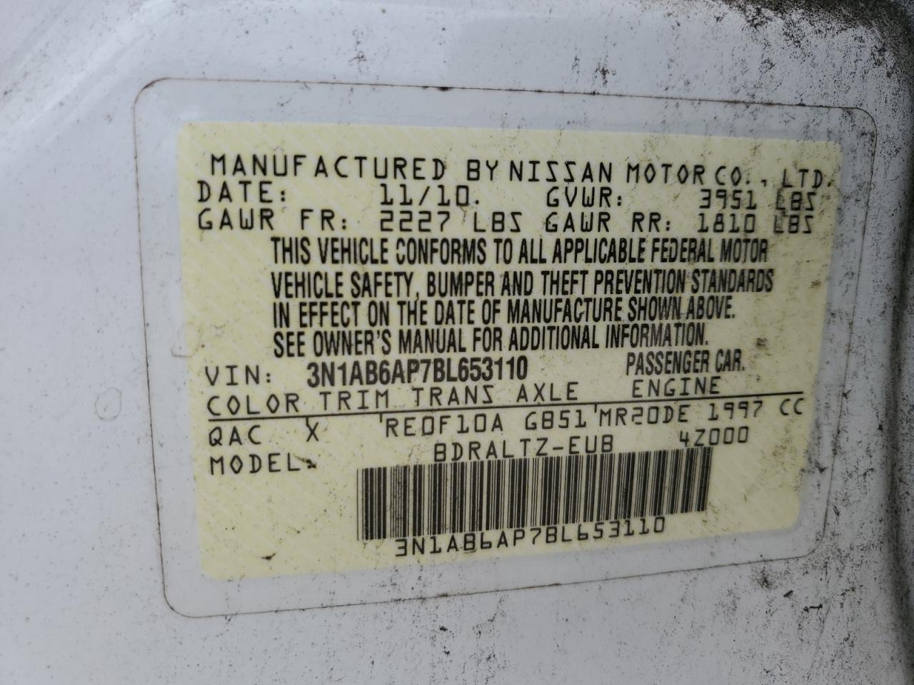 2011 Nissan Sentra 2.0 VIN: 3N1AB6AP7BL653110 Lot: 81992825