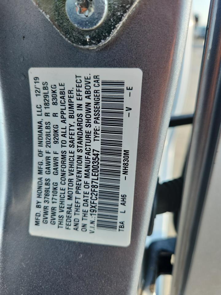 2020 Honda Civic Sport VIN: 19XFC2F87LE003547 Lot: 84008385