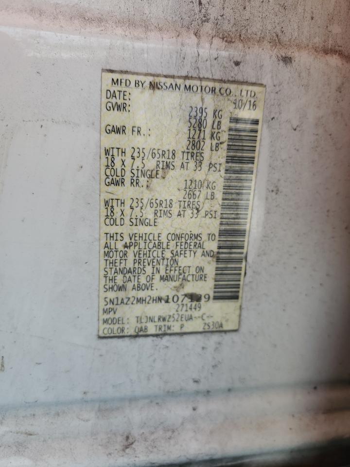 2017 Nissan Murano S VIN: 5N1AZ2MH2HN107129 Lot: 81953845