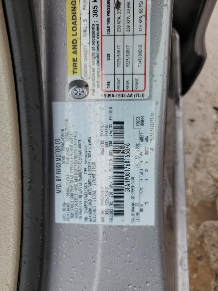 2006 Ford Fusion Sel VIN: 3FAHP08176R165876 Lot: 71542485