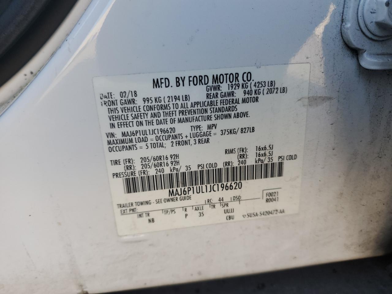 2018 Ford Ecosport Se VIN: MAJ6P1UL1JC196620 Lot: 80993865