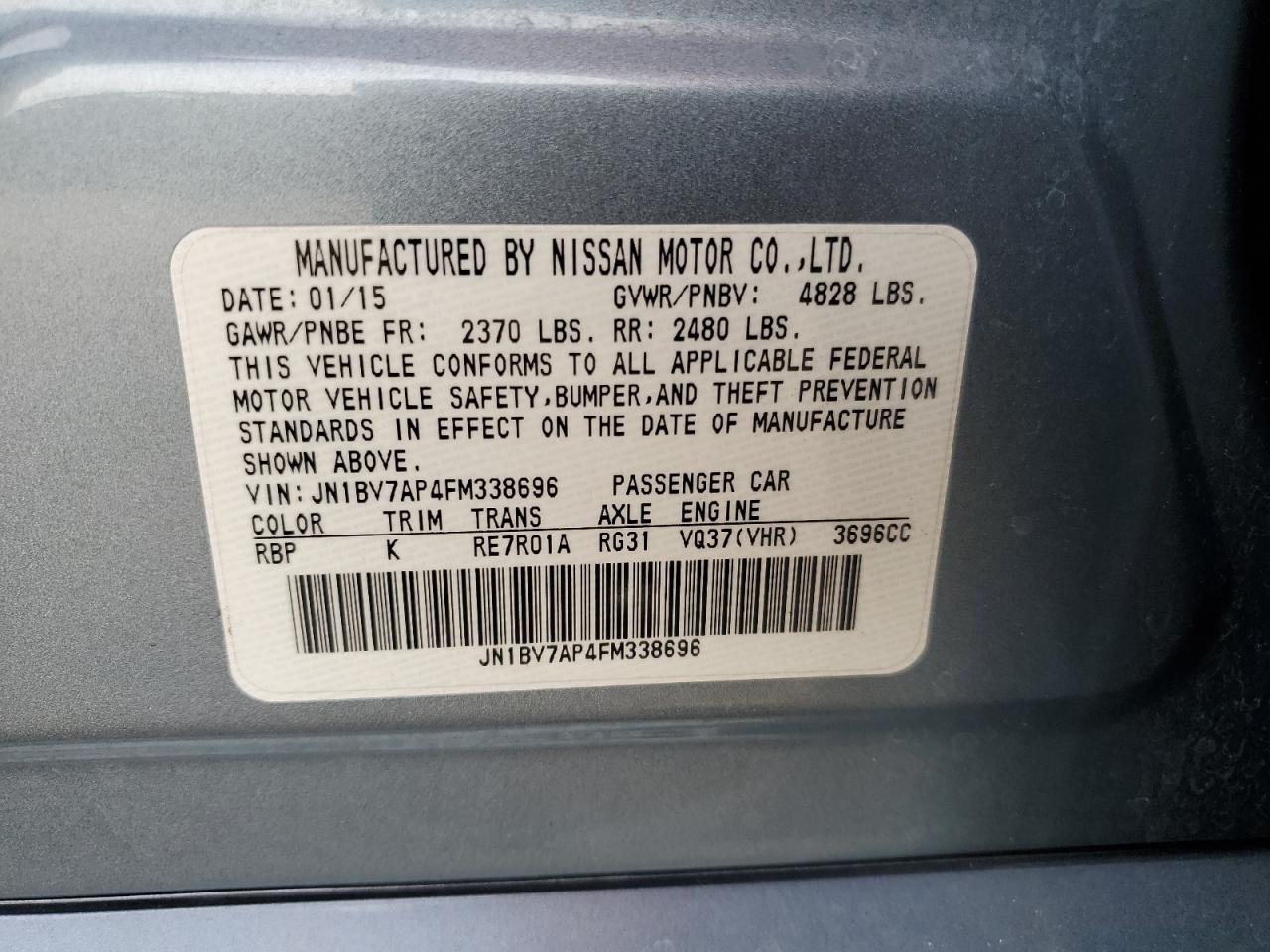 2015 Infiniti Q50 Base VIN: JN1BV7AP4FM338696 Lot: 81340795