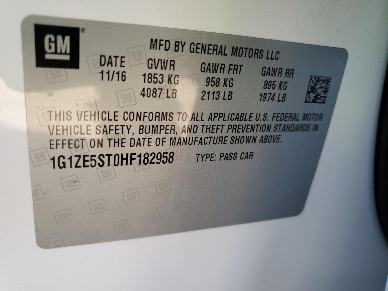 2017 Chevrolet Malibu Lt VIN: 1G1ZE5ST0HF182958 Lot: 81864765