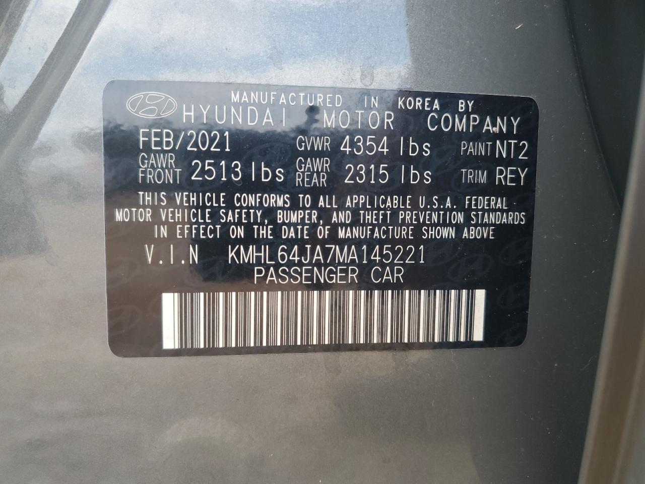 2021 Hyundai Sonata Sel VIN: KMHL64JA7MA145221 Lot: 83818405