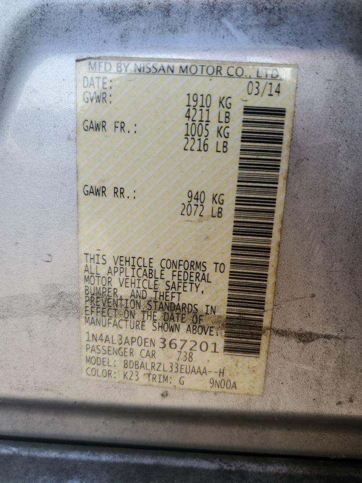 2014 Nissan Altima 2.5 VIN: 1N4AL3AP0EN367201 Lot: 71120545