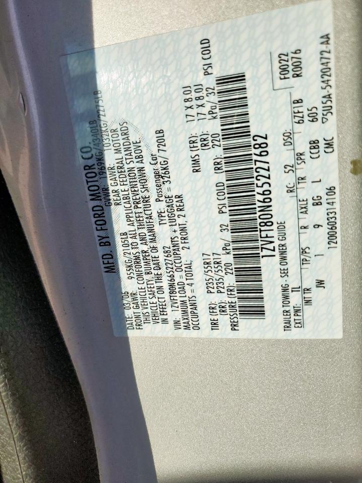 2006 Ford Mustang VIN: 1ZVFT80N665227682 Lot: 71148275