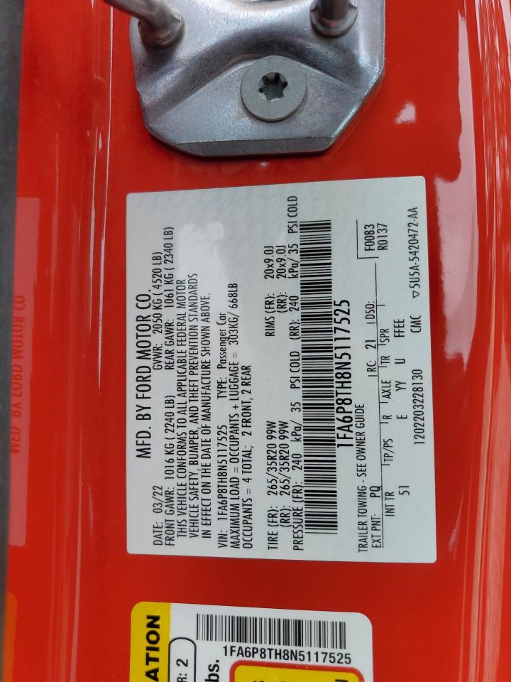 2022 Ford Mustang VIN: 1FA6P8TH8N5117525 Lot: 72055245