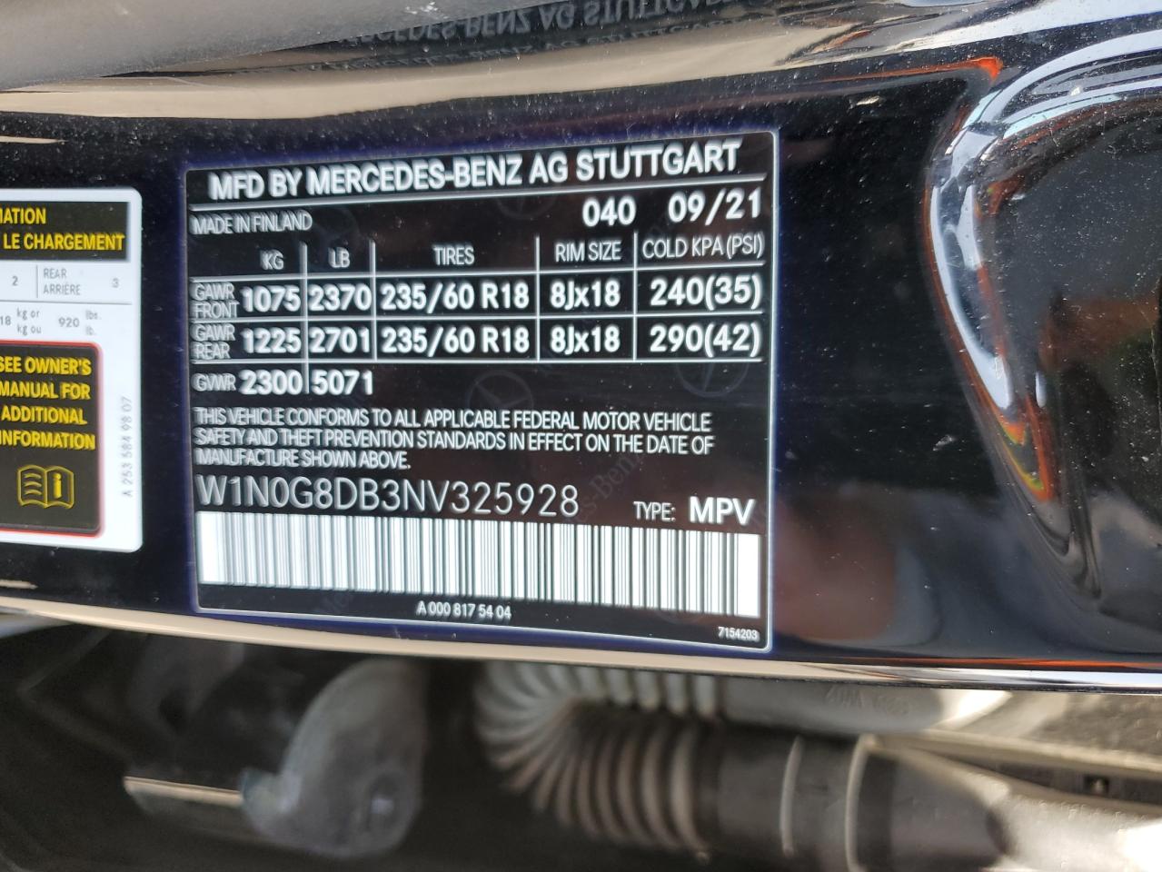 2022 Mercedes-Benz Glc 300 VIN: W1N0G8DB3NV325928 Lot: 71693225