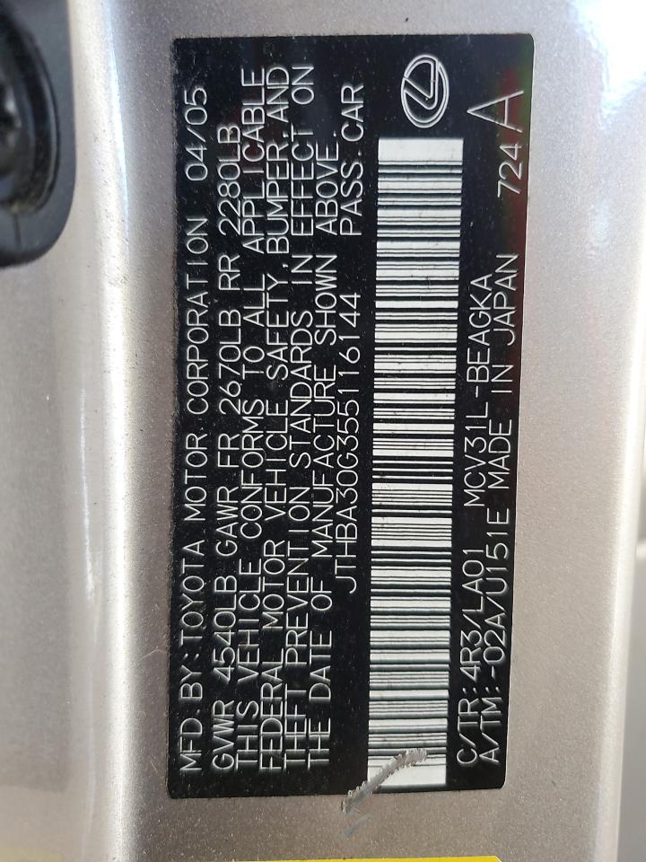 2005 Lexus Es 330 VIN: JTHBA30G355116144 Lot: 81939325