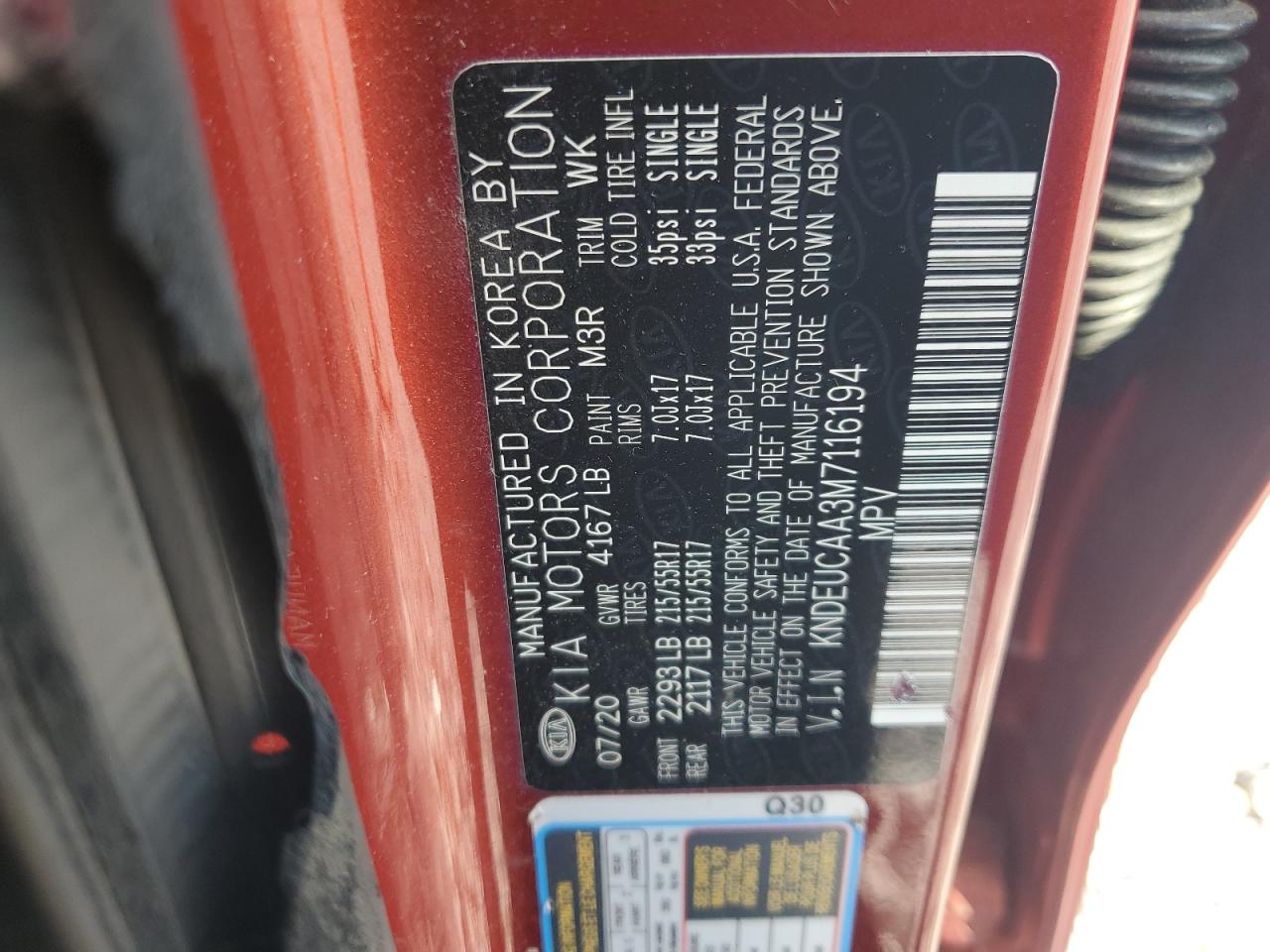 2021 Kia Seltos S VIN: KNDEUCAA3M7116194 Lot: 81520255