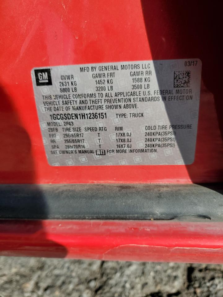 2017 Chevrolet Colorado Z71 VIN: 1GCGSDEN1H1236151 Lot: 81907435