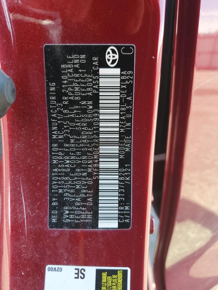 2024 Toyota Corolla Le VIN: 5YFB4MDE7RP110993 Lot: 83873805