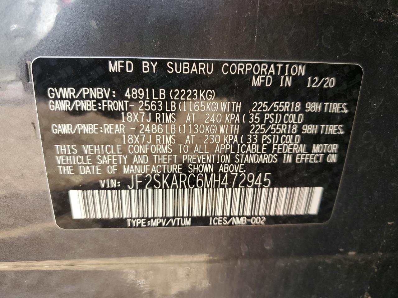 2021 Subaru Forester Sport VIN: JF2SKARC6MH472945 Lot: 83854605