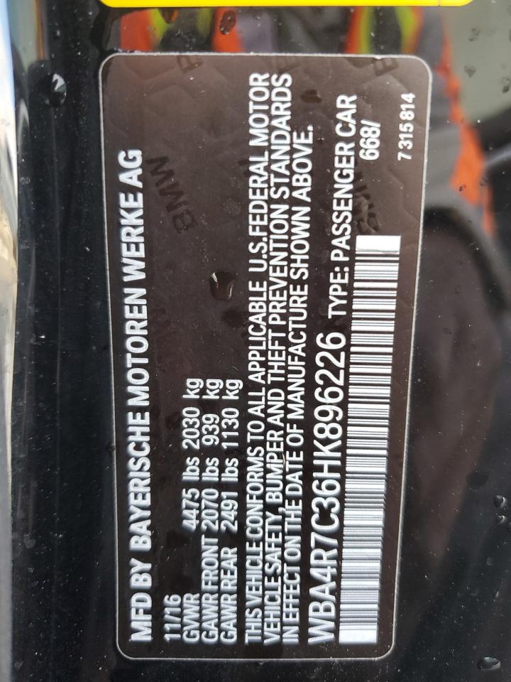 2017 BMW 430I VIN: WBA4R7C36HK896226 Lot: 80386755