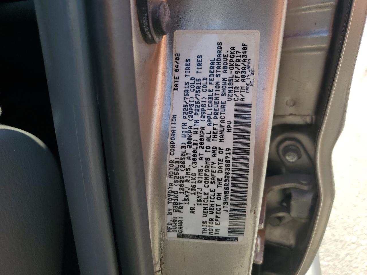 2002 Toyota 4Runner Sr5 VIN: JT3HN86R320386719 Lot: 81817705