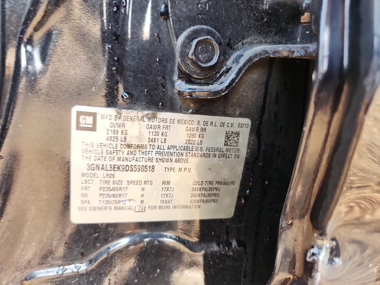 2013 Chevrolet Captiva Lt VIN: 3GNAL3EK9DS590518 Lot: 80625665