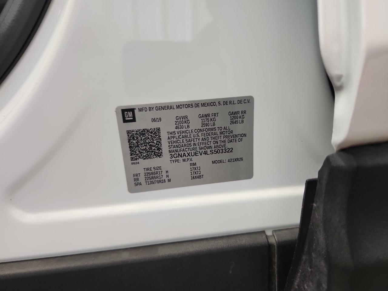 2020 Chevrolet Equinox Lt VIN: 3GNAXUEV4LS503322 Lot: 82056935