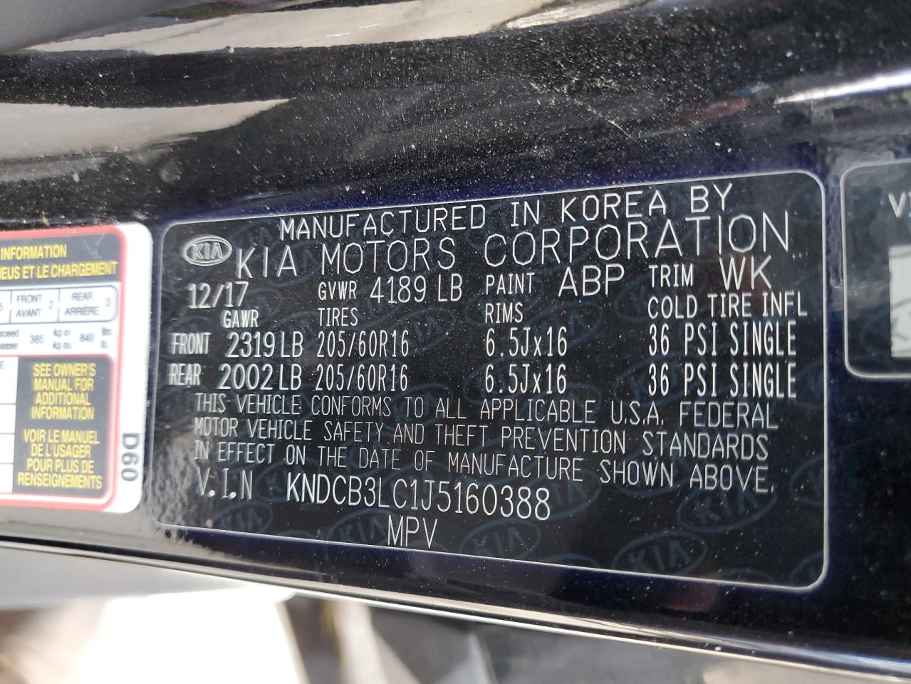 2018 Kia Niro Fe VIN: KNDCB3LC1J5160388 Lot: 83989645