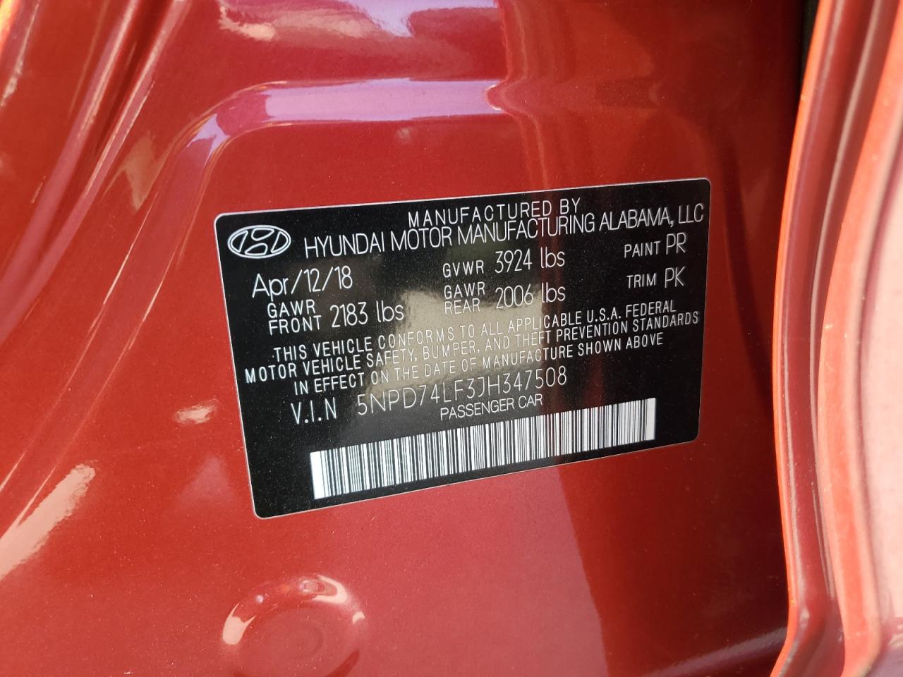 2018 Hyundai Elantra Se VIN: 5NPD74LF3JH347508 Lot: 81629125