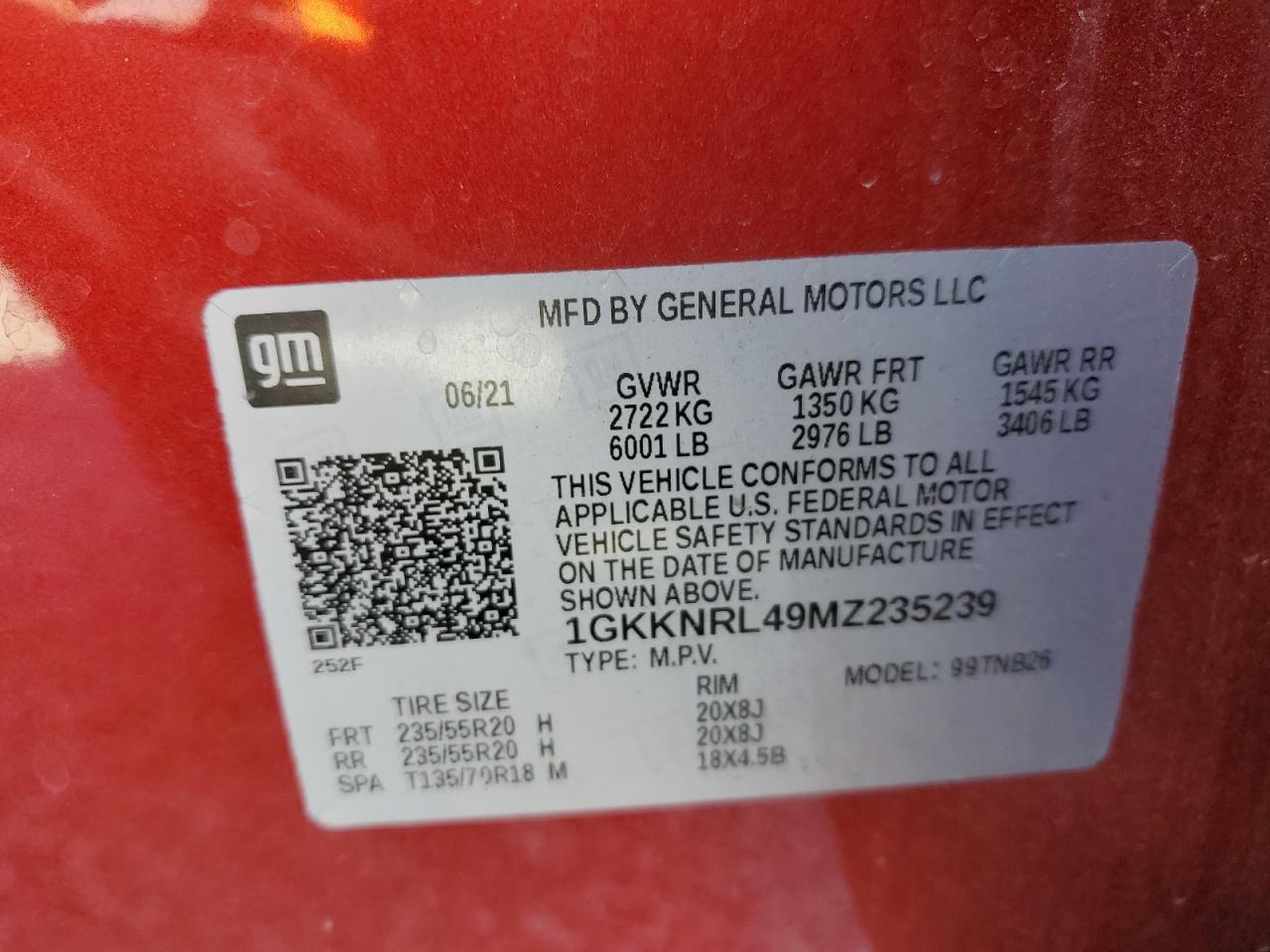 2021 GMC Acadia Sle VIN: 1GKKNRL49MZ235239 Lot: 80577415
