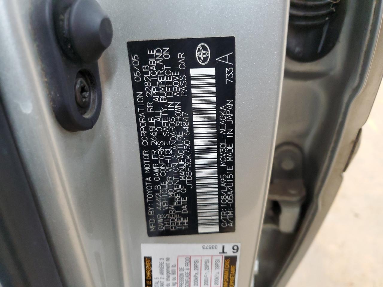 2005 Toyota Camry Le VIN: JTDBF30K750164847 Lot: 80190685