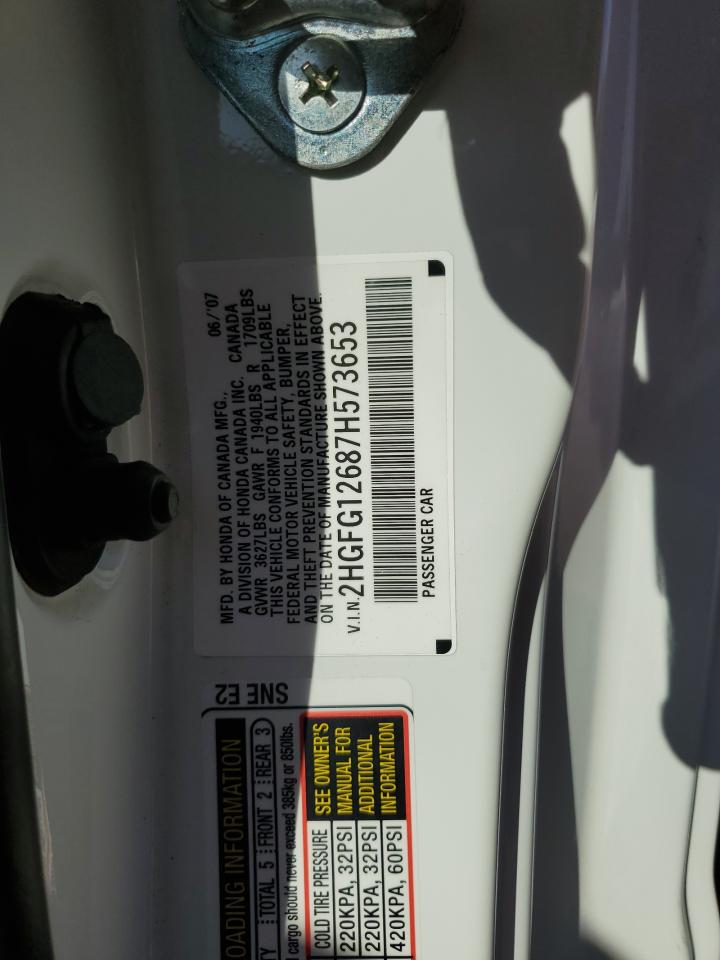2007 Honda Civic Lx VIN: 2HGFG12687H573653 Lot: 81145995