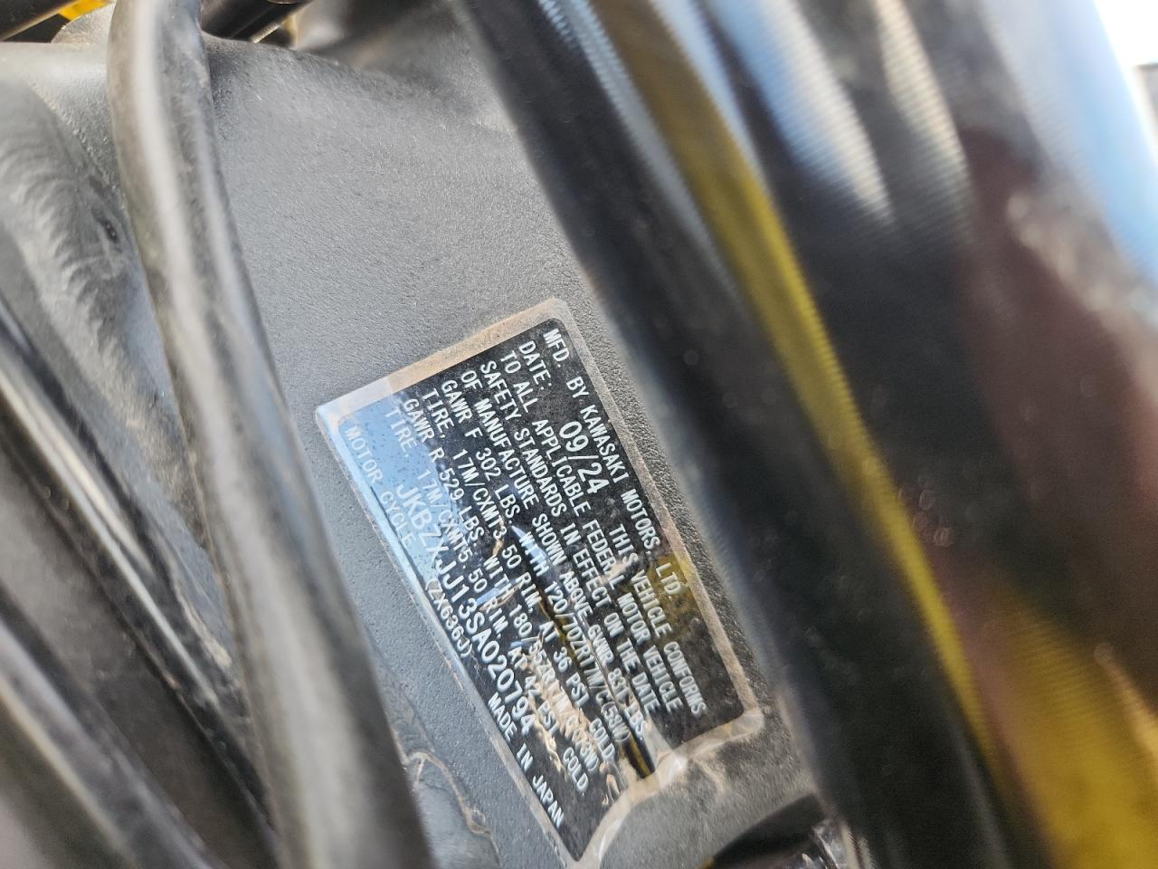 2025 Kawasaki Zx636 K VIN: JKBZXJJ13SA020794 Lot: 84276755