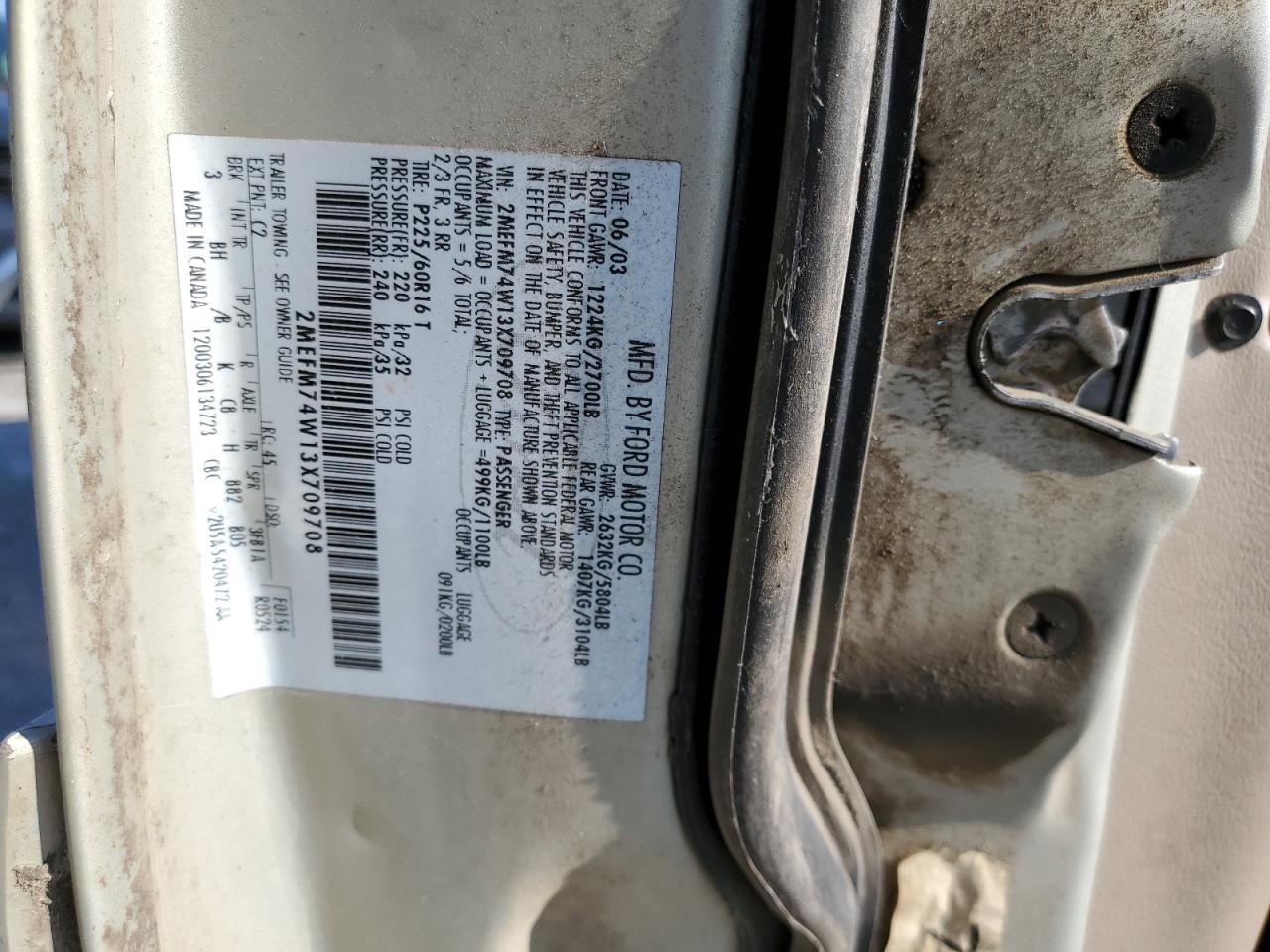 2003 Mercury Grand Marquis Gs VIN: 2MEFM74W13X709708 Lot: 71709865