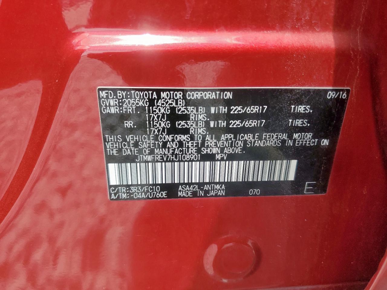 2017 Toyota Rav4 Xle VIN: JTMWFREV7HJ108901 Lot: 81708065