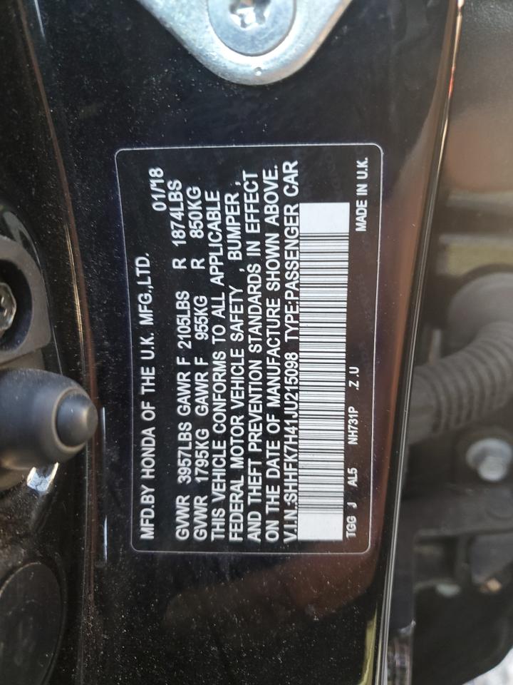 2018 Honda Civic Sport VIN: SHHFK7H41JU215098 Lot: 71305745