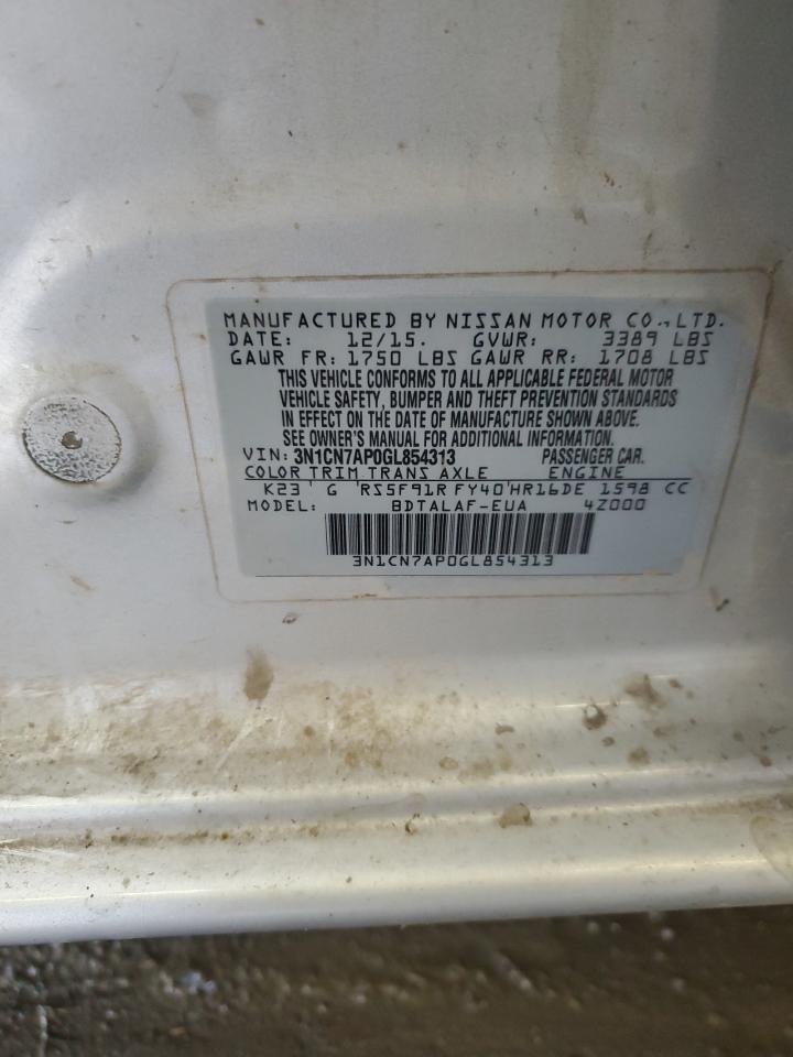 2016 Nissan Versa S VIN: 3N1CN7AP0GL854313 Lot: 84621905