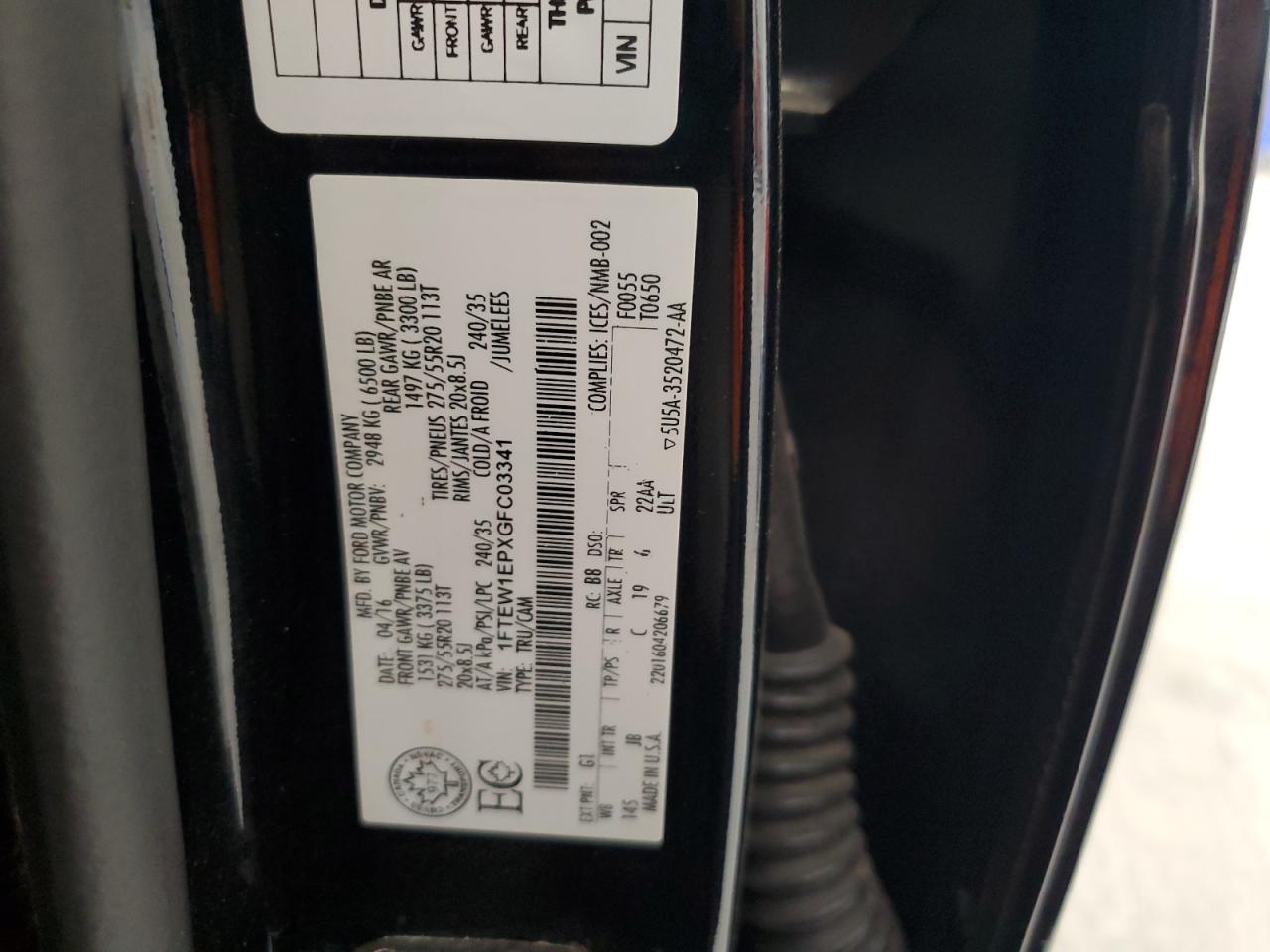 2016 Ford F150 Supercrew VIN: 1FTEW1EPXGFC03341 Lot: 71864445