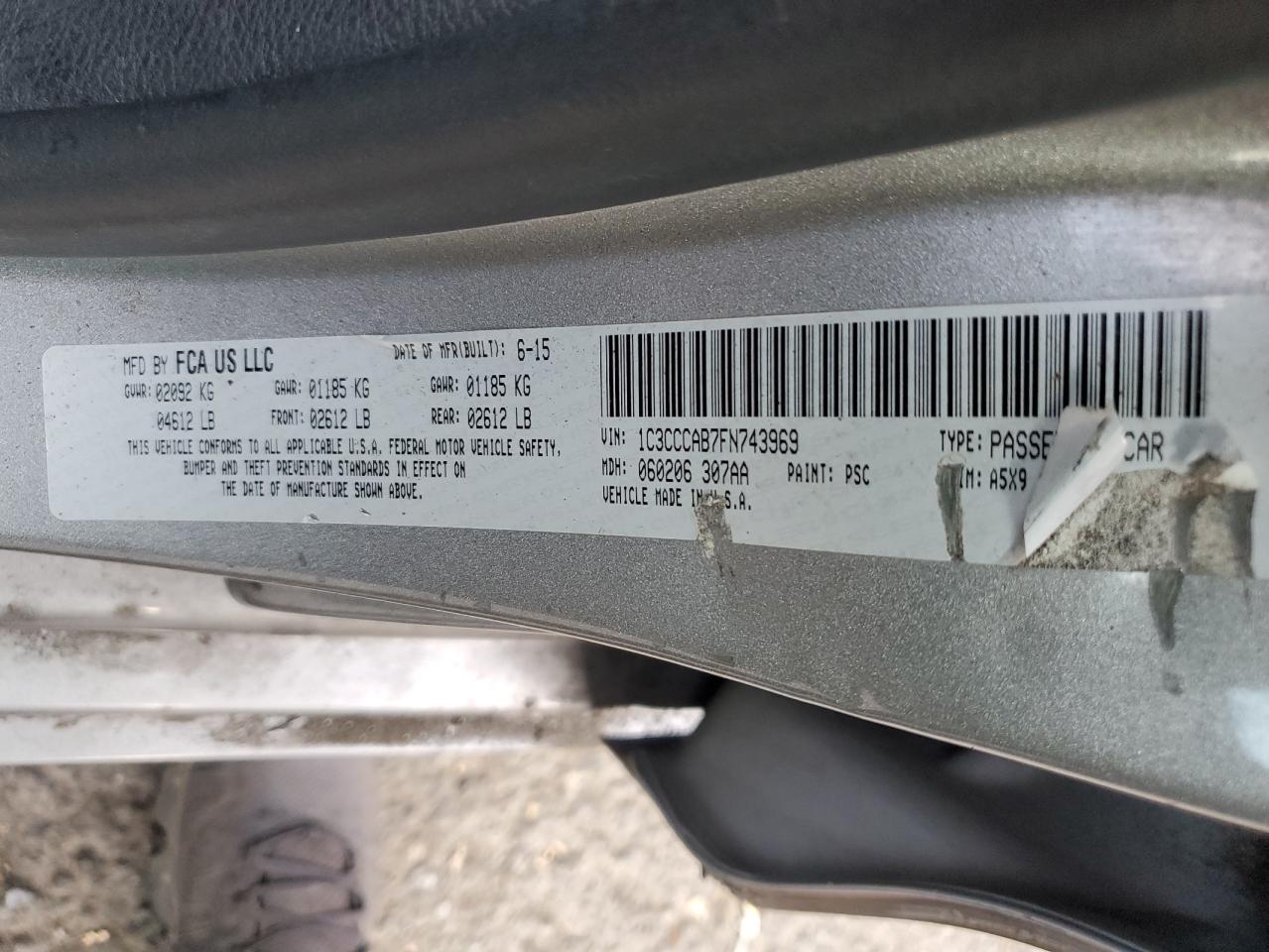 2015 Chrysler 200 Limited VIN: 1C3CCCAB7FN743969 Lot: 71922725