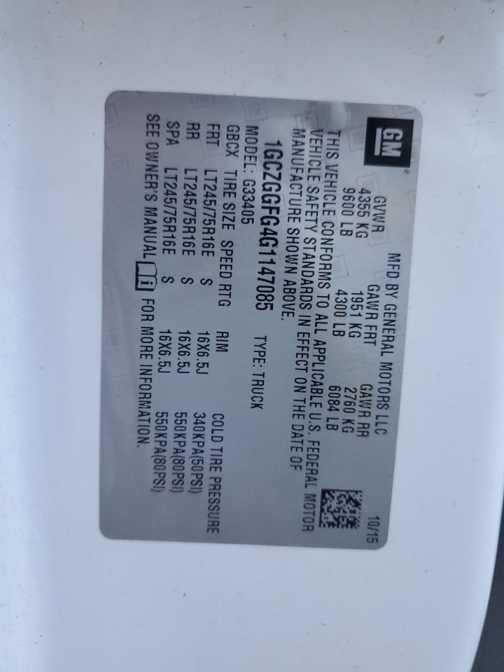 2016 Chevrolet Express G3500 VIN: 1GCZGGFG4G1147085 Lot: 84558285